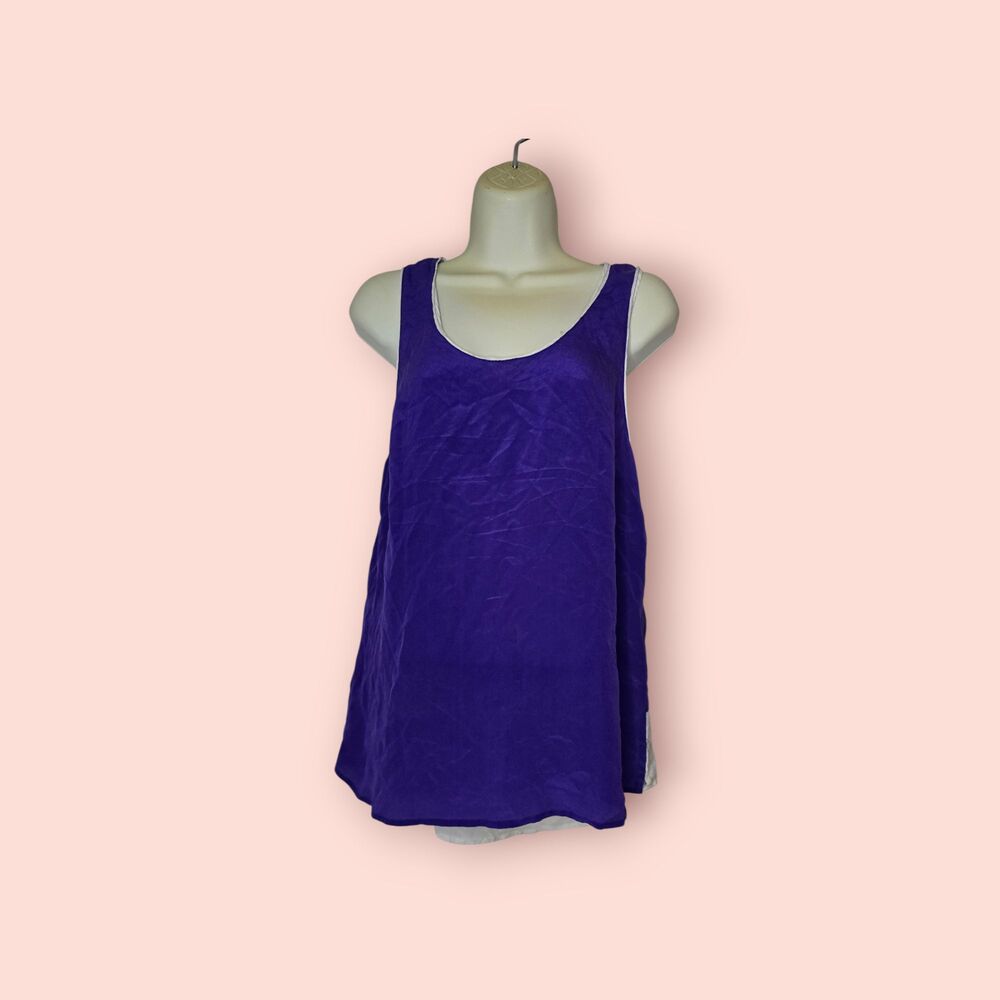 Anthropologie Maeve 100% Silk Colorblock Racerback Tank Blue Size 12 Luxury